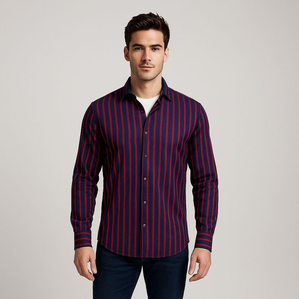 Visconti | Black Series Mens Shirt Navy Blue Red Stripe Dot Flip Cuff Size XXL